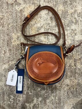 Dooney & Bourke Navy and Brown Leather Duck Embossed Crossbody